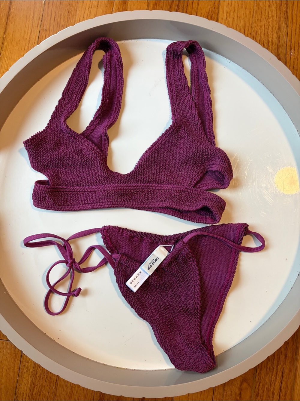 bond-eye Deep Plum Textured Triangle Bikini Top